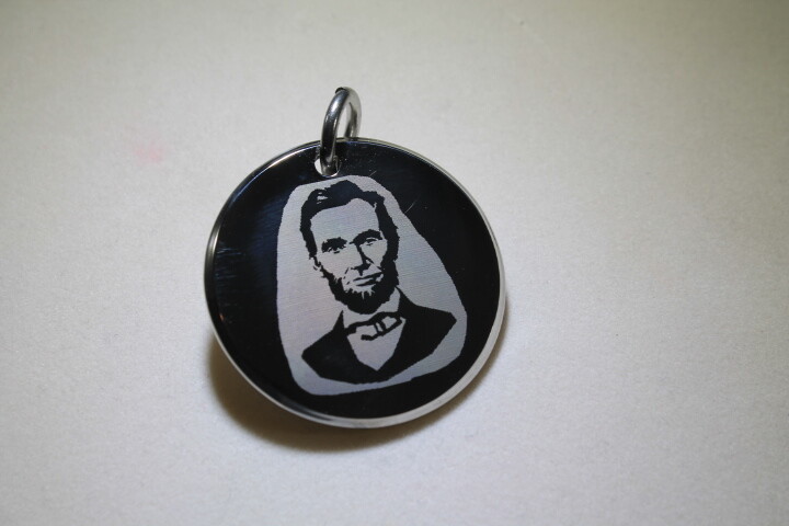 ABRAHAM LINCOLN WITH SANDURG QUOTE NECKLACE DOG TAG STAINLESS STEEL ROLO CHAIN