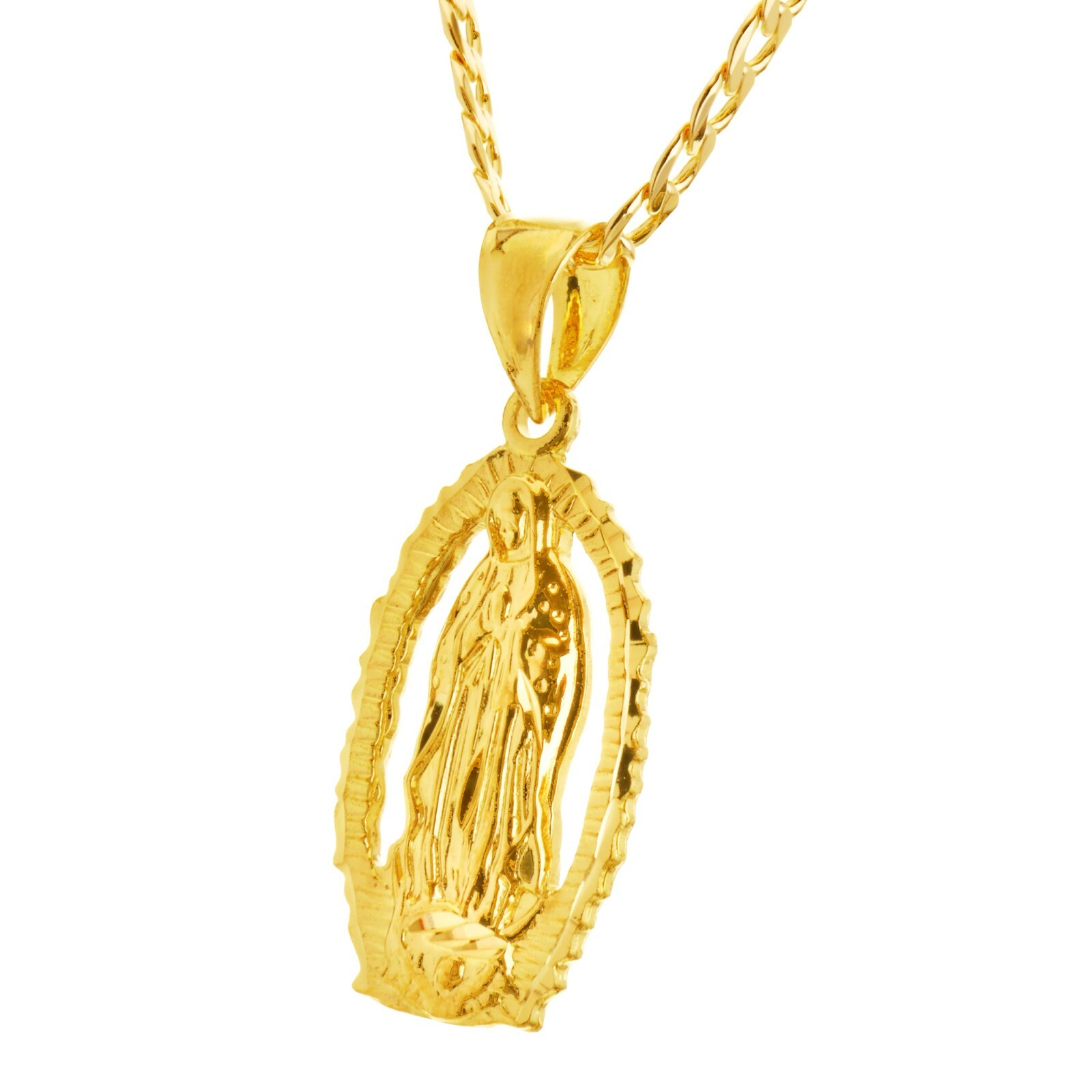 Hip Hop 18K Gold Plated Oval Virgin Mary Guadalupe 20″ Chain Necklace MPG 087G