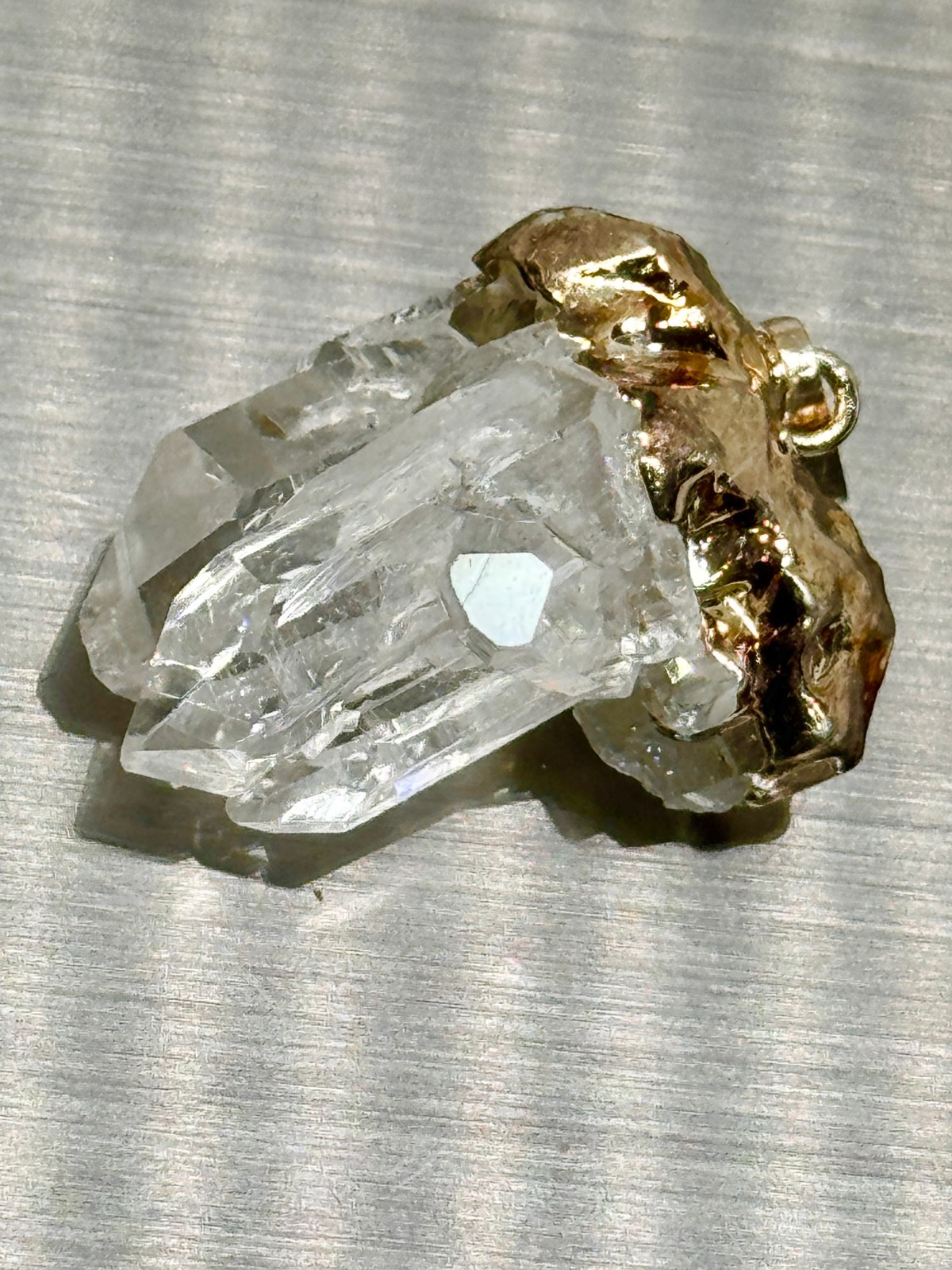 Natural Clear Quartz Crystal Cluster Pendant Copper Electroformed #1