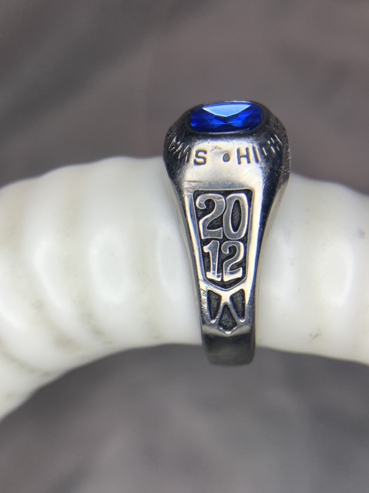Jostens LTM 2012 Silver Class Ring Simulated Blue Spinel Swansboro High Size 6.5