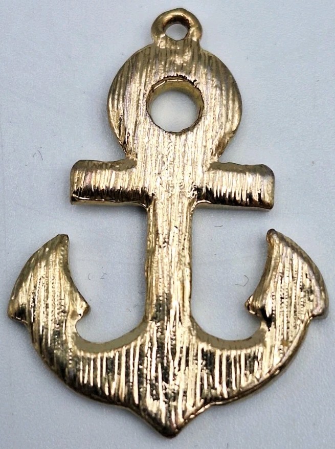 Nautical Anchor Pendant Charm Clear Pave Set Rhinestone CZ Crystal Goldtone 35MM