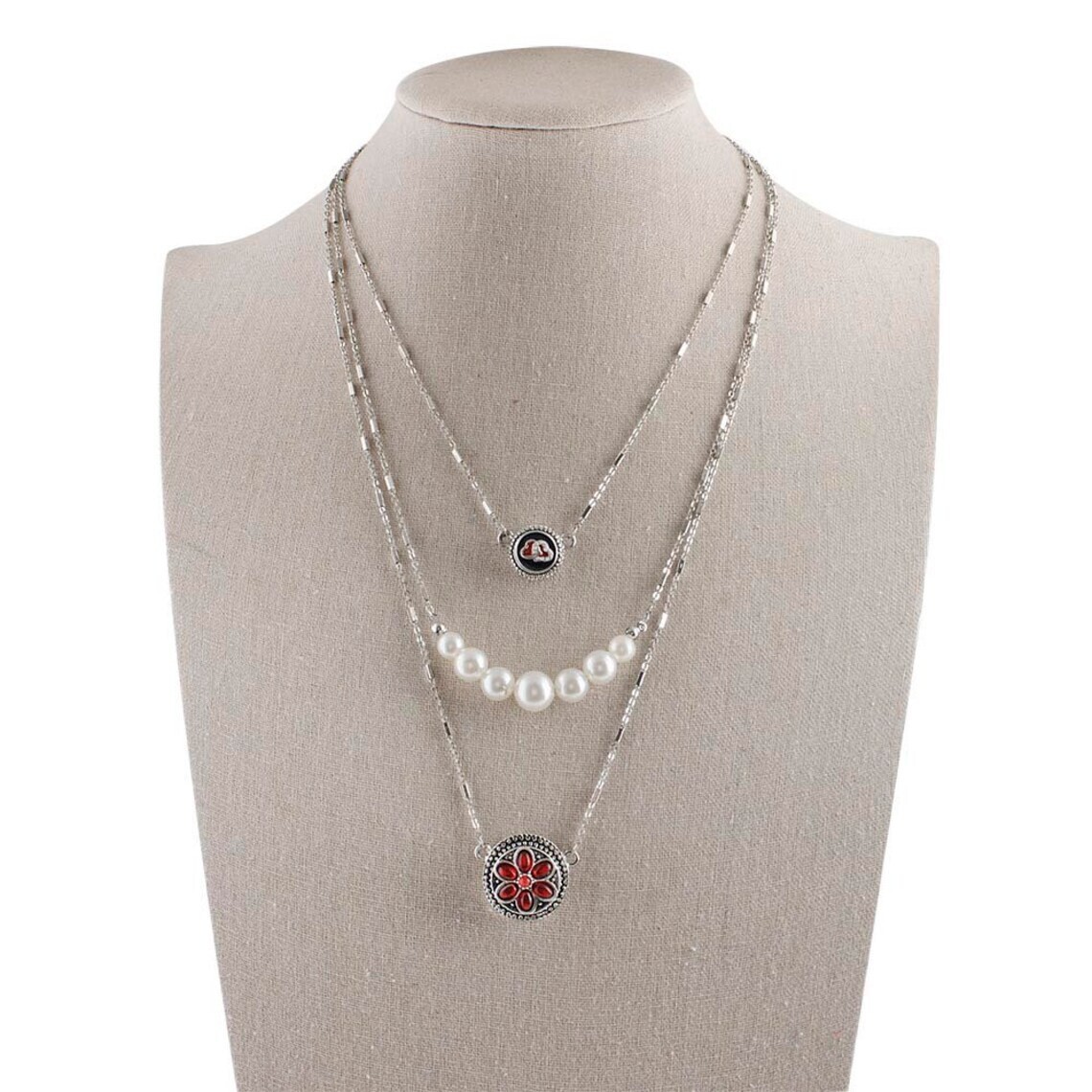 Snap Jewelry Triple Necklace Pearl Layered fits 12mm & 18-20mm Ginger Charms NEW