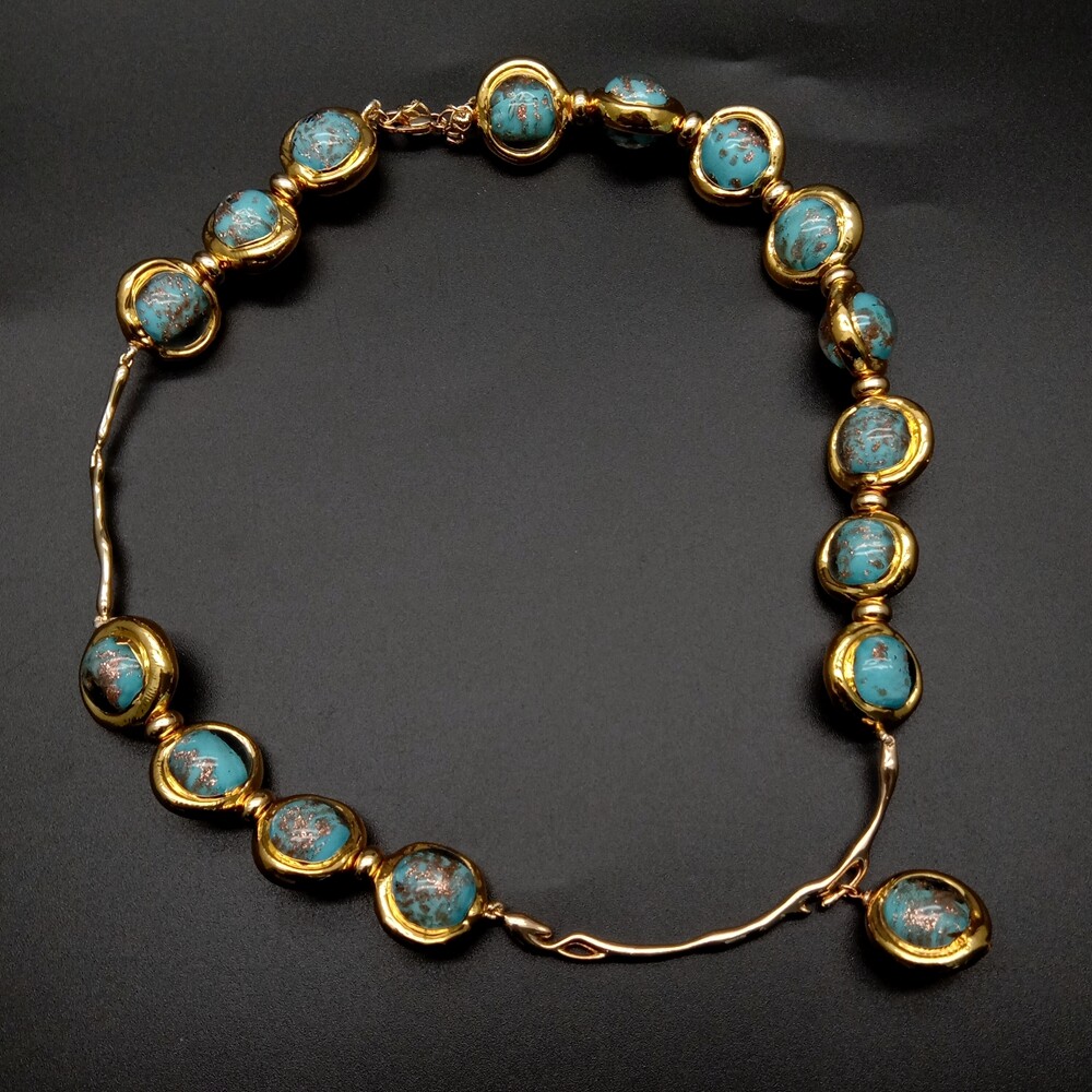 15.5″ Blue Murano Glass Choker Necklace Dangle Earrings Set