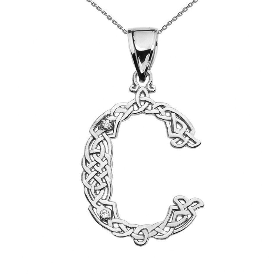 Sterling Silver Letter A-Z Initial Celtic Knot CZ Pendant Necklace