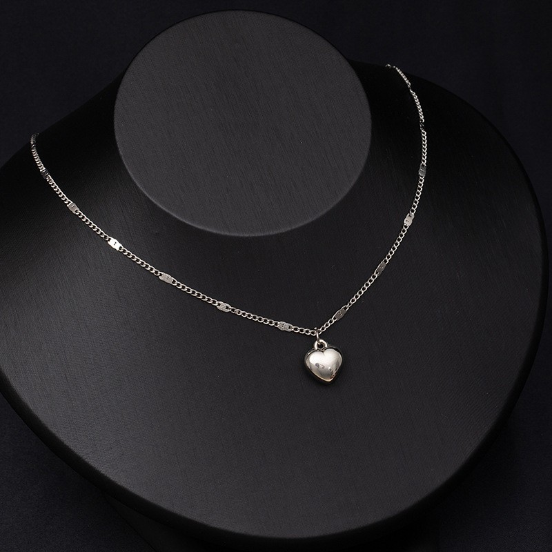 Elegant Heart Pendant Chain Link Clavicle Chain Fashion Silver Plated Necklace