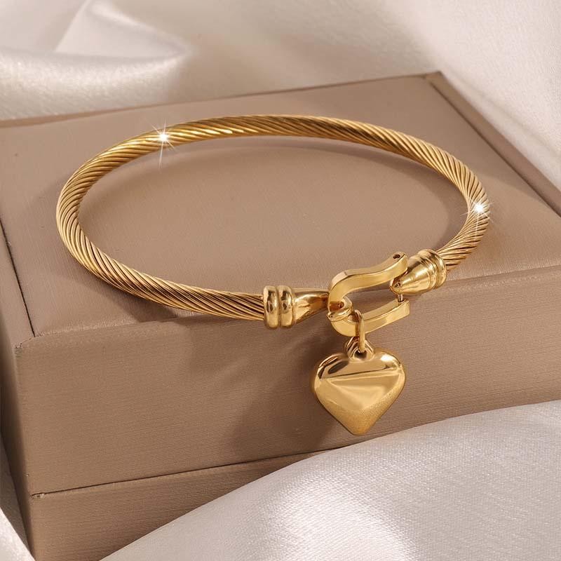 Stainless Steel Gold Heart Bracelet Bangle Waterproof Unisex