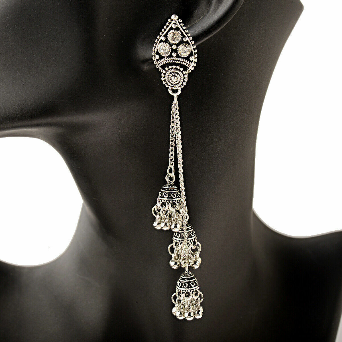 925 Sterling Silver Gypsy Ethnic Tassel Unique Charms Dangle Drop Stud Earrings