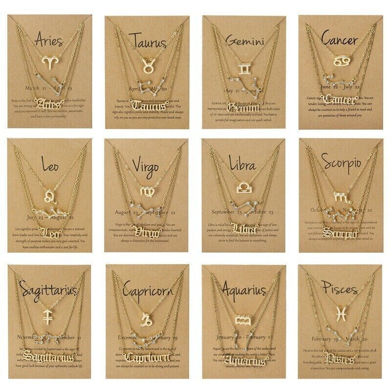 3pcs 12 Constellation Zodiac Sign Pendant Necklace Clavicle Chain Women Jewelry