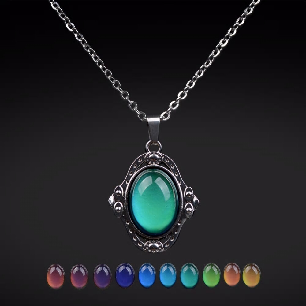 Mood Pendant Retro Palace Elliptic Temperature Control Color Necklace