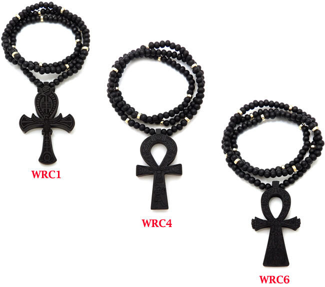 Good Quality Wood Egyptian Ankh Cross 6mm/26″ Wooden Beads Chain Necklace