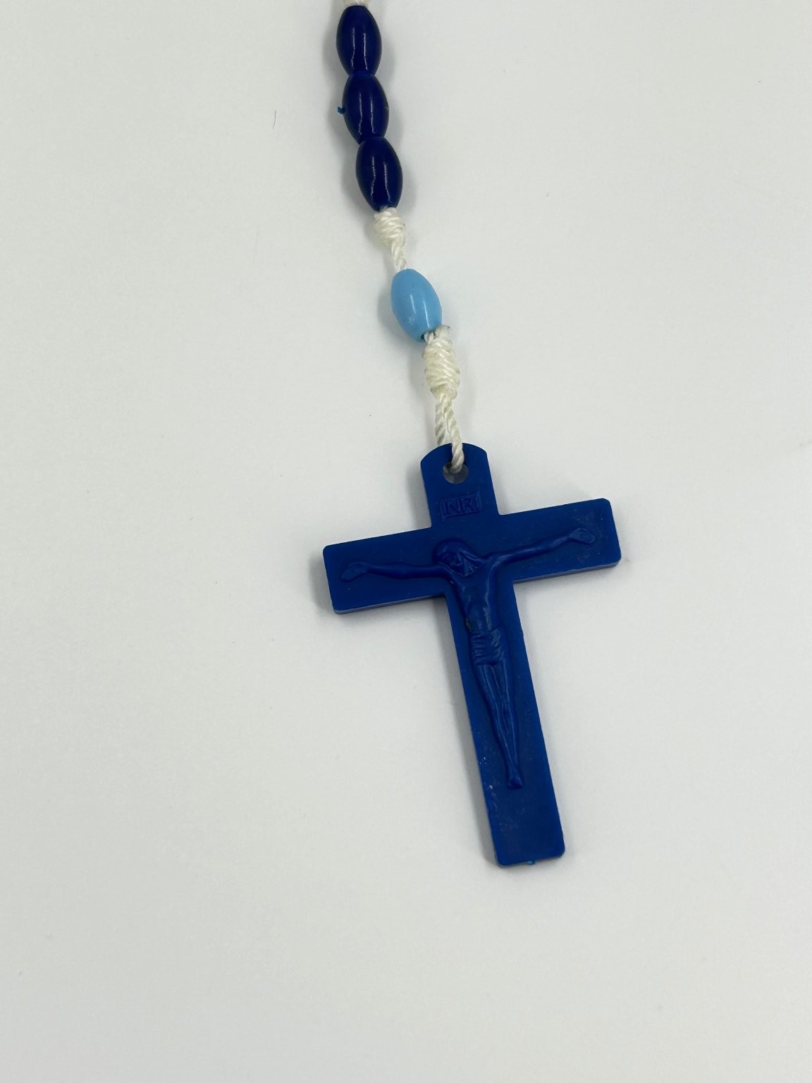 Blue Rosary Necklace Catholic Crucifix Beaded Religious Jewelry Plastic