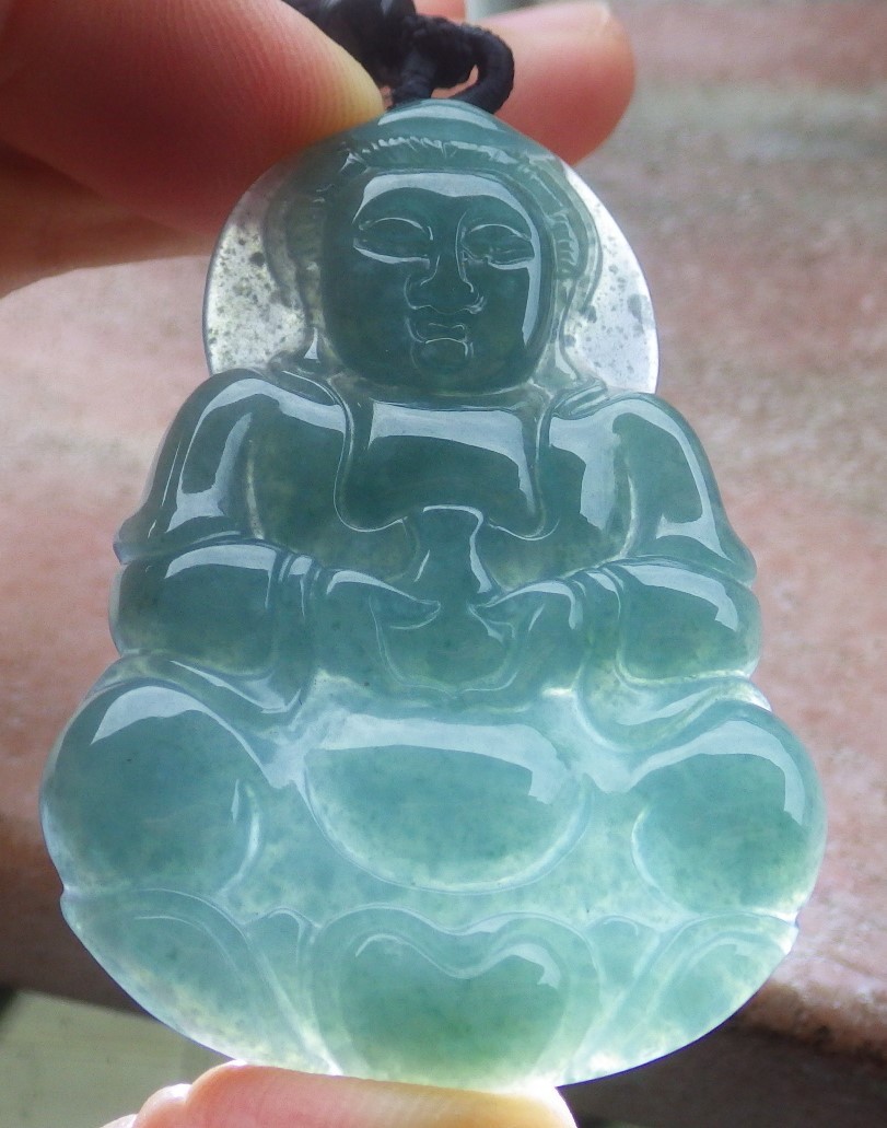 Video Certified Natural Green A Jade jadeite Pendant Kwan yin Guanyin 418754 TS