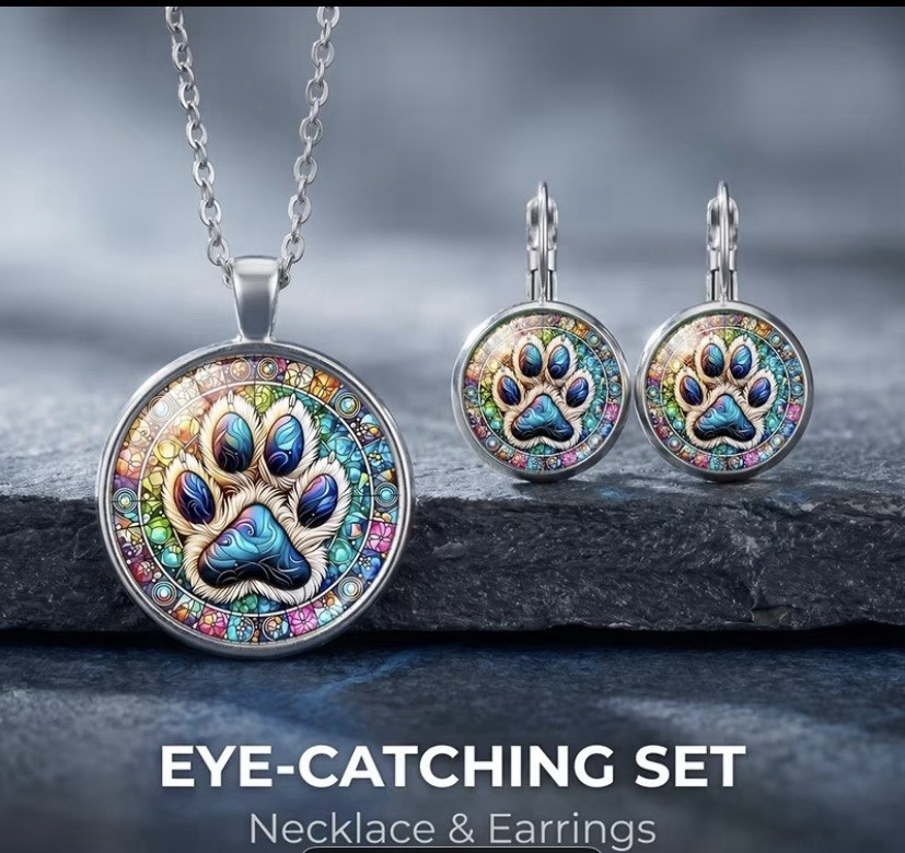 DOG PAW NECKLACE & EARRINGS SET