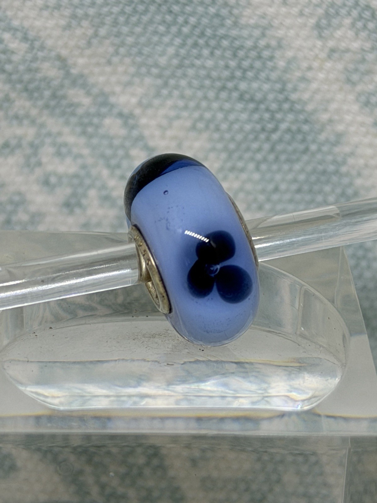 Authentic Trollbeads OOAK Navy (Almost Black) Flowers on Light Blue UU, New(125)