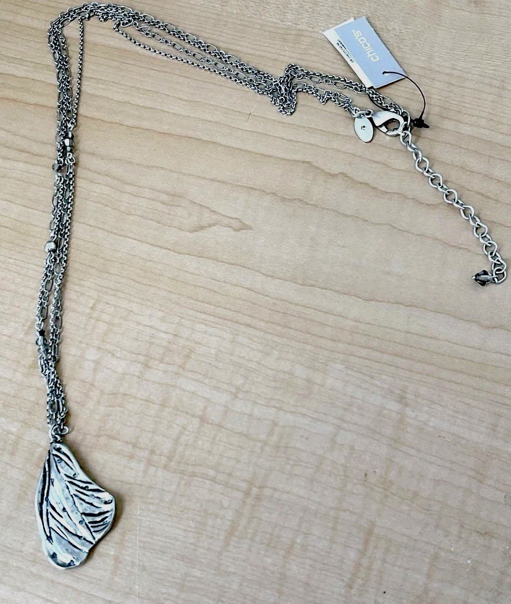 Chico’s Pendant Necklace – Silver Tone- Measures 36 In Length- New With Tags