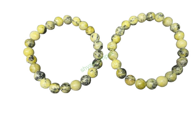 Natural Serpentine Jasper Beaded Stretch Bracelet Yellow Green Gemstone Jewelry