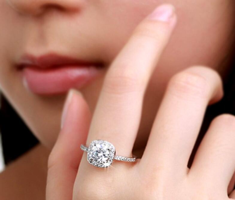 Pave 2 Ct Cubic Zirconia Silver Princess Engagement Solitaire Ring RS18