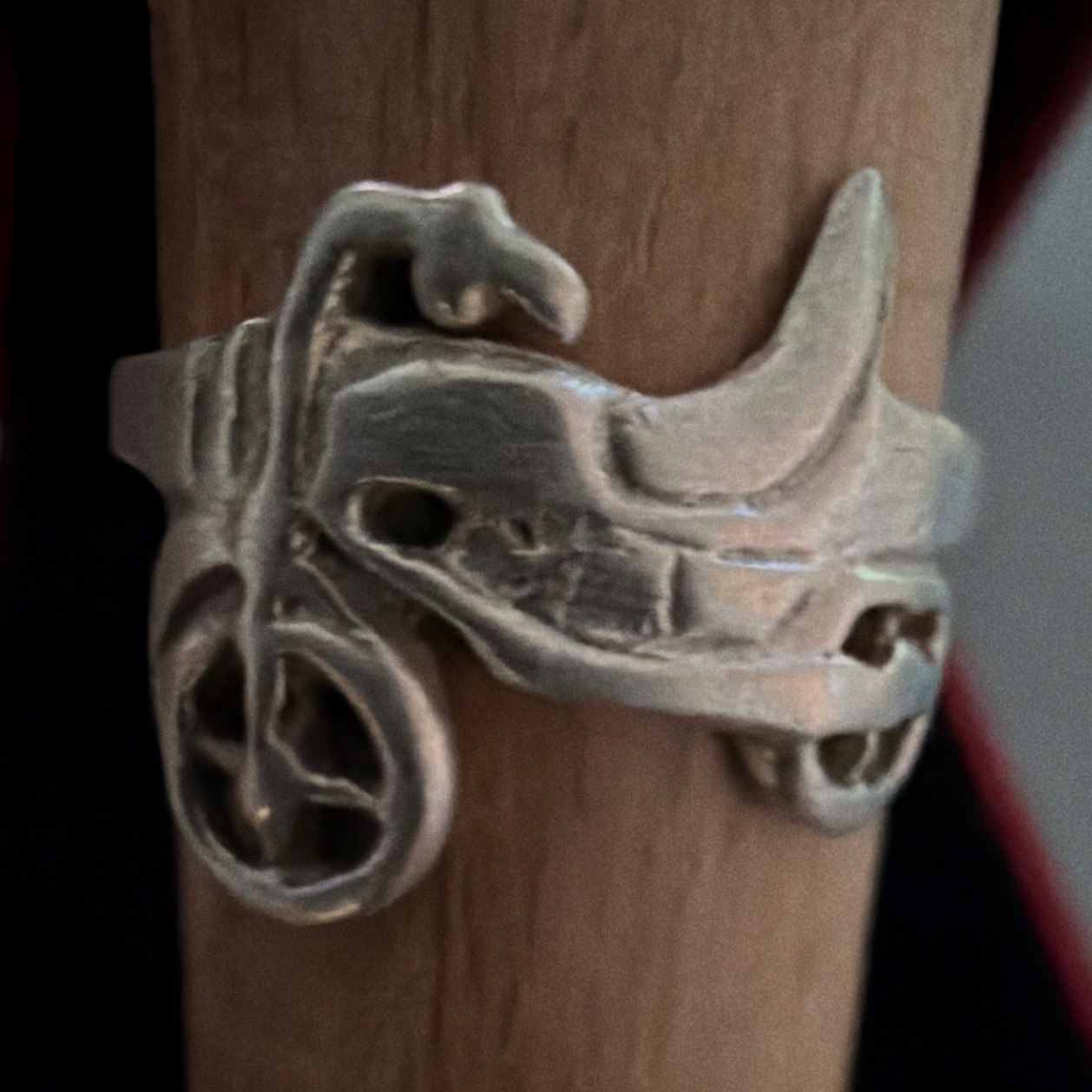 Motorcycle Design Silver Tone Band Ring Marked “925” Stamp Size 7.5