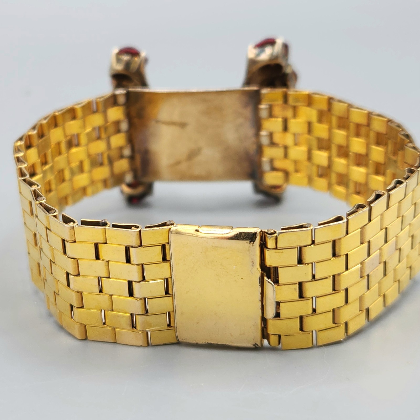 Unsigned Reinad Retro 12K GF Red Paste Crystal Brick Link Cuff Bracelet 6.5″