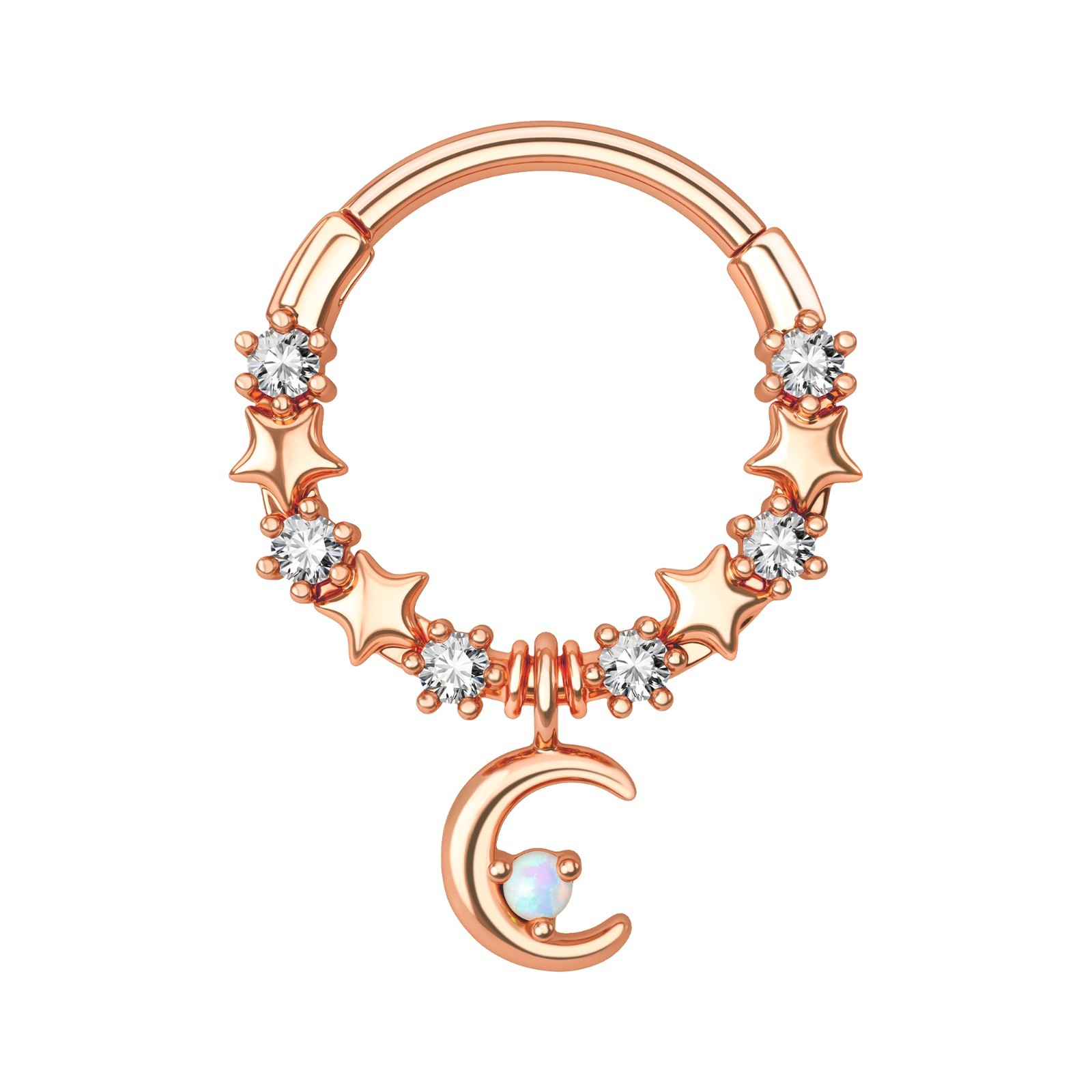Zircon Opal Cartilage Hoop Earrings Septum Clicker Stainless 16G Piercing