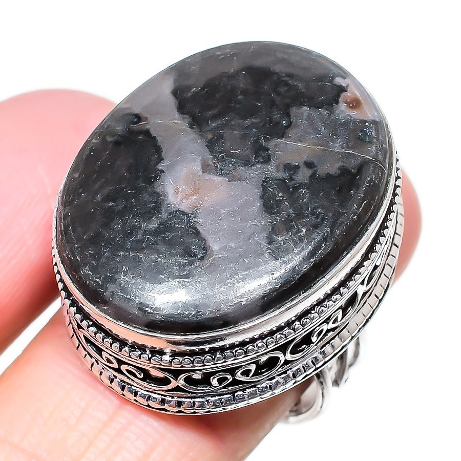 Natural Gabbro Stone Gemstone 925 Sterling Silver Ring Size 8 K781