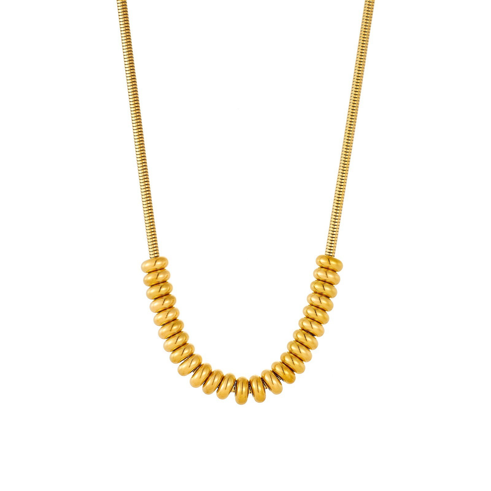 Flat Bead Snake Choker Gold Stainless Steel French Women Soft Elegant Necklace