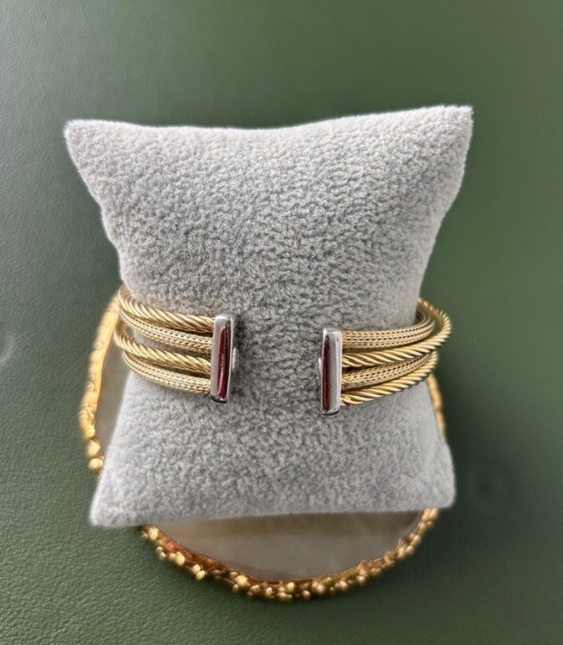 Two-Tone Multi-Band Bangle Bracelet With Crystal Accents