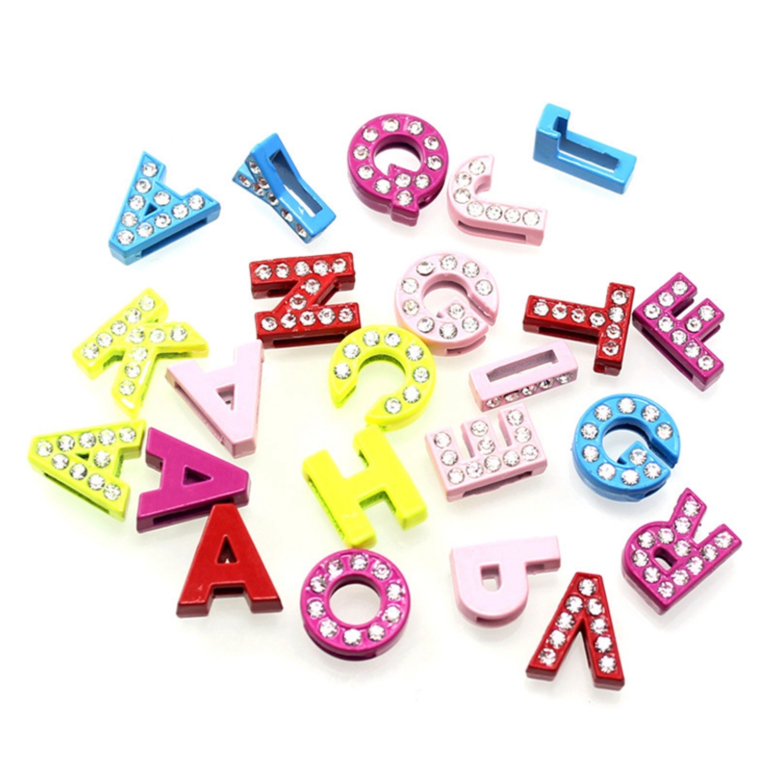 26 Alloy Full Rhinestone Alphabet Letter “A-Z” Slide Charms Fit 8mm Wristband