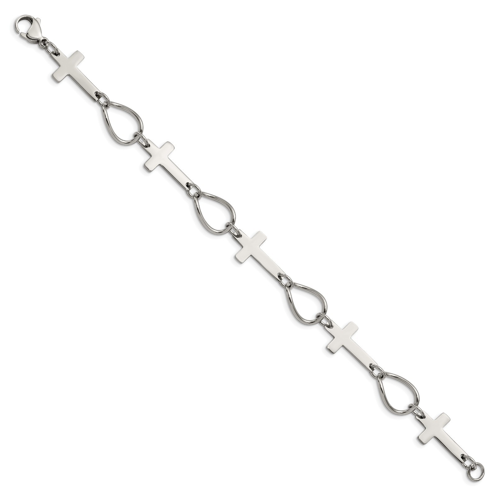 Chisel Stainless Steel 7.75 Inch Polished Cross Bracelet