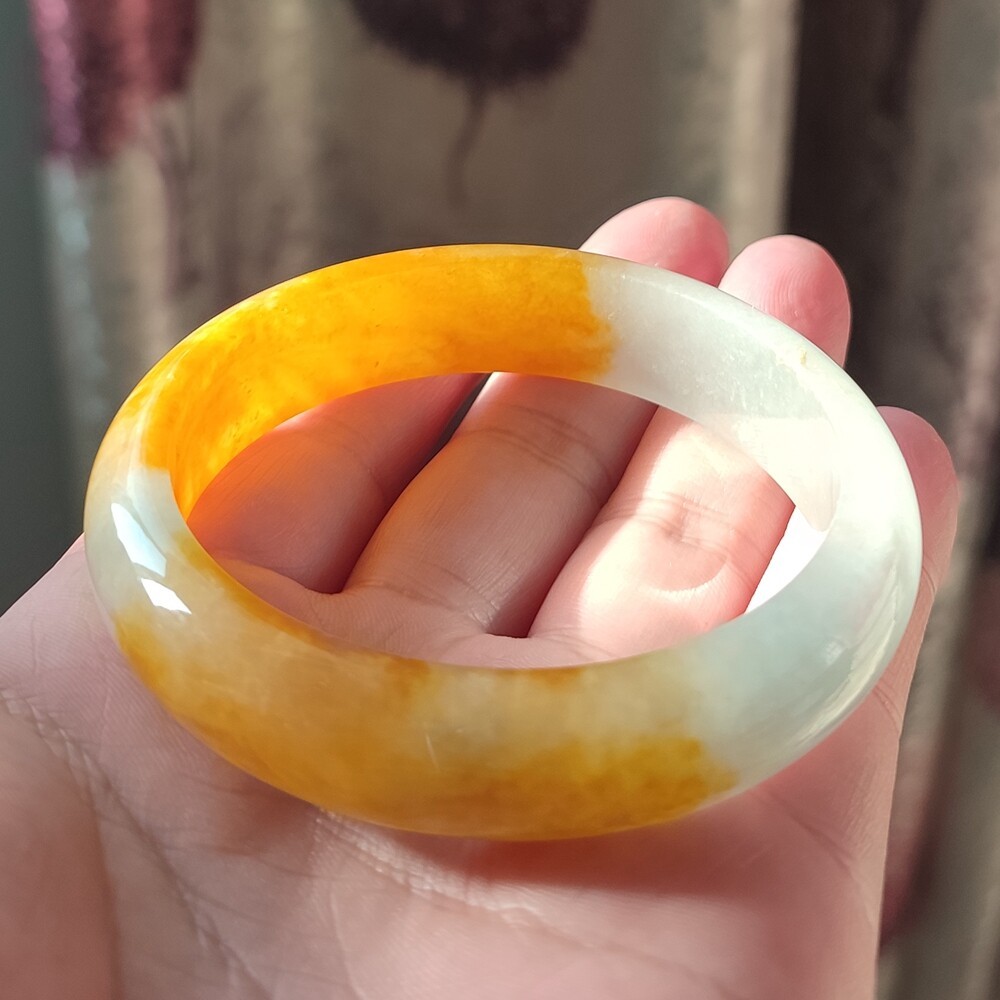 Certified Grade A Yellow 59mm Natural Burma Jade jadeite Bangle Bracelet 4810