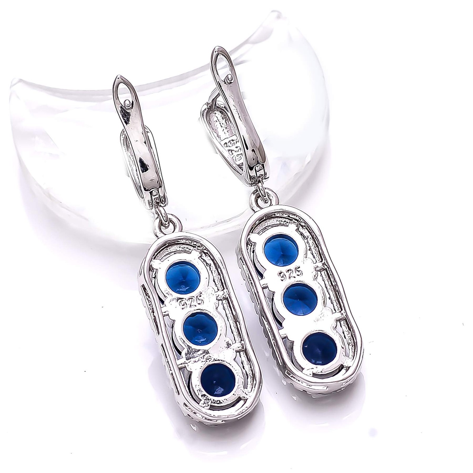 Blue Sapphire – Simulated & CZ Gemstone 925 Sterling Silver Earring 1.50″ E7615