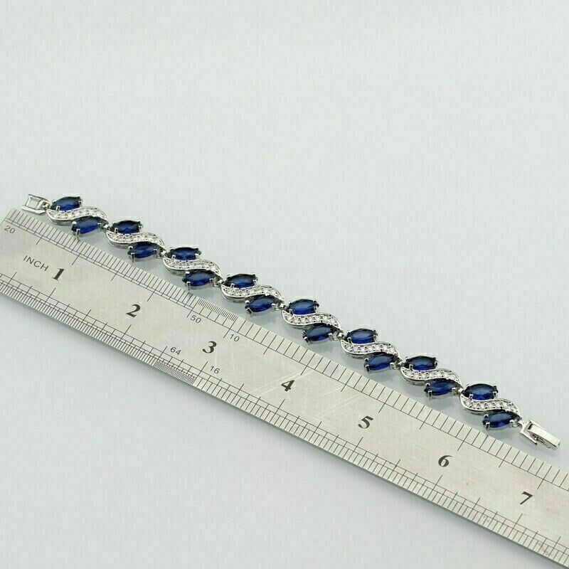 Marquise Cut Simulated Sapphire Women’s Gorgeous Bracelet 14K White Gold Plated