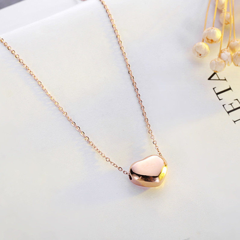 316L Stainless Steel High Polish Silver Gold Heart Pendant Chain Necklace PE42