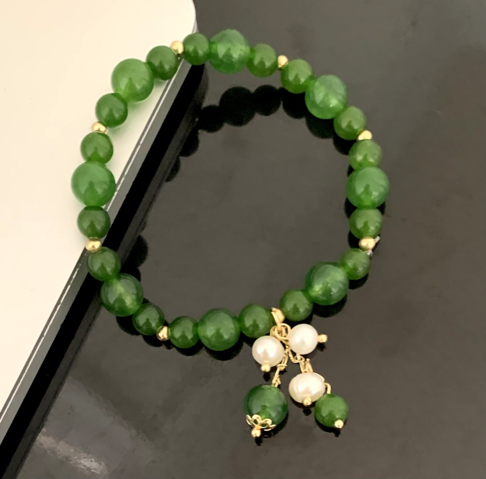 Handmade Natural Green Agate Beaded Bracelet Amulet