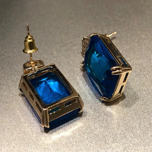 10 CTW Lab-Created Blue Sapphire Dangle Drop Earrings 18k Gold Filled Finish