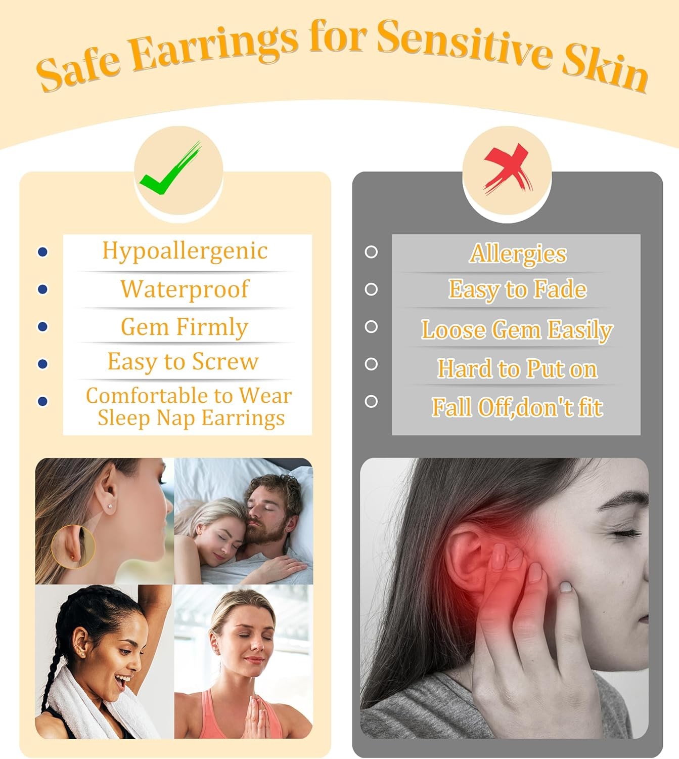 LOLIAS Hypoallergenic Flat Back Earrings for Women-Surgical Steel Earrings for S