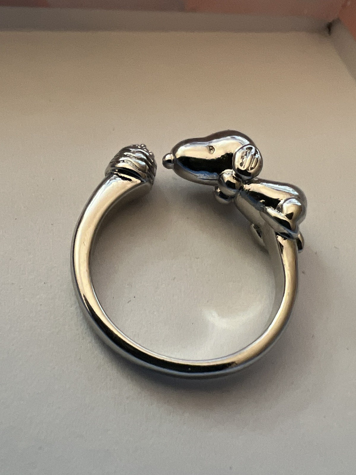 Peanuts Snoopy With Bowl Adjustable Silver Tone Ring One Size Fits All Pet Lover