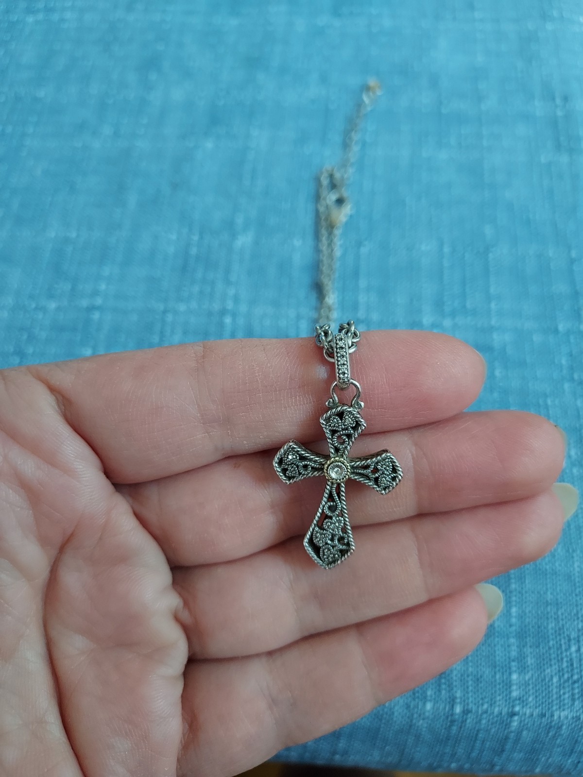 Andrea Candela Two Tone Diamond Cross Necklace