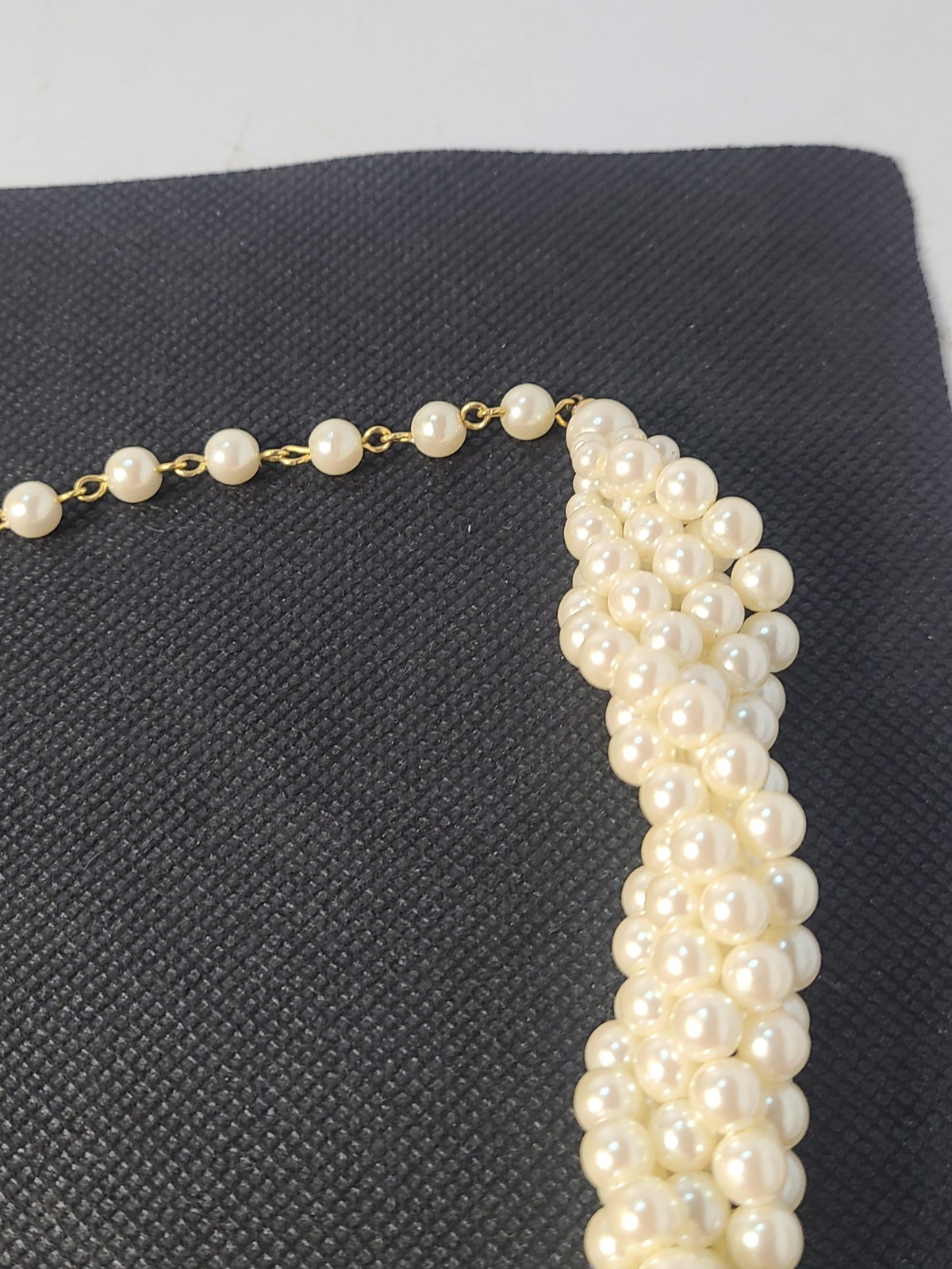 Vintage Signed Trifari 17 Multi Strand Pearl Rhinestone Necklace G2U