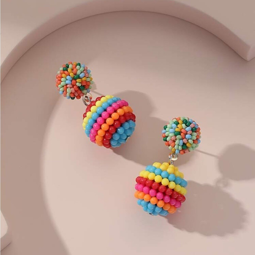 Colorful Beaded Drop Earrings – Rainbow Multicolor