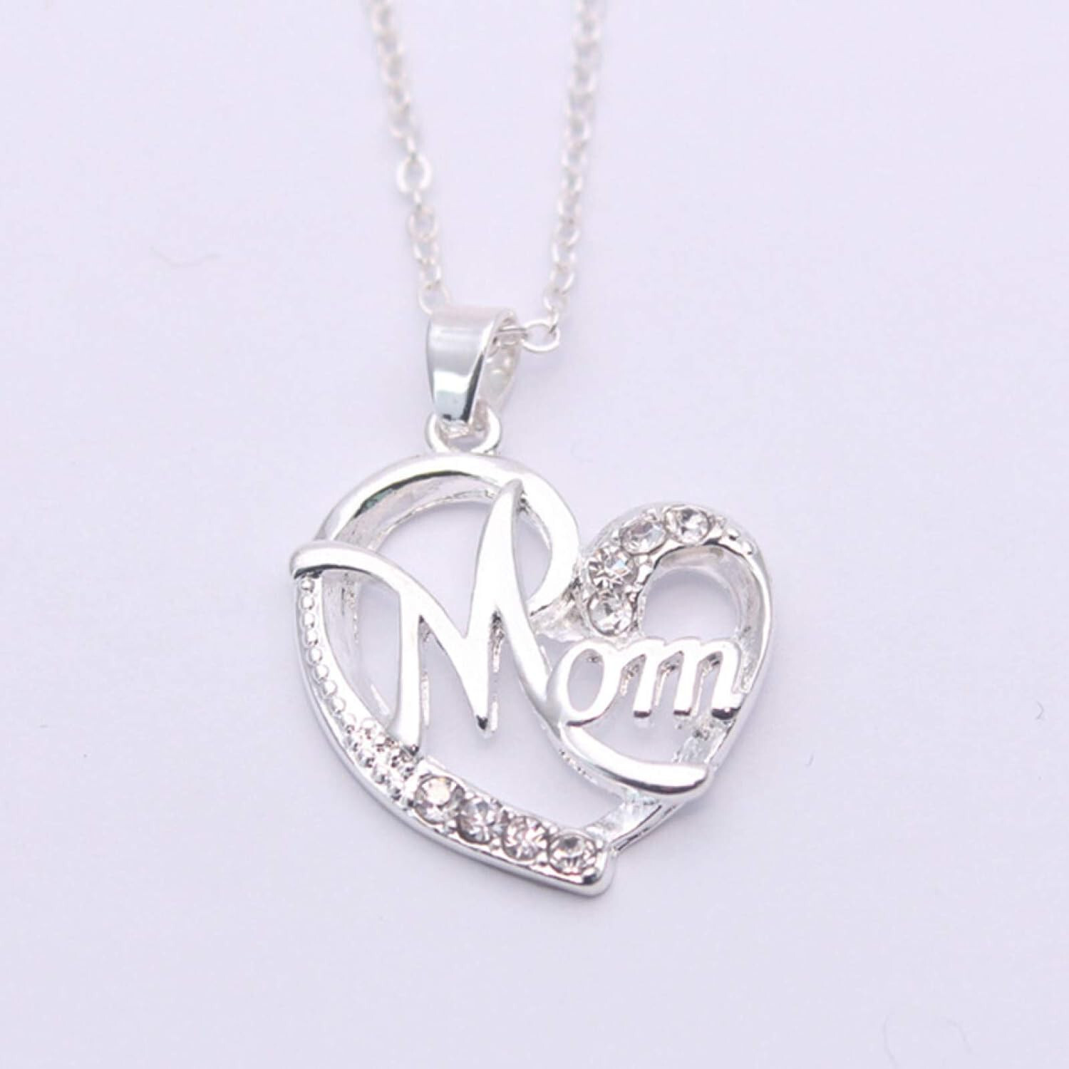 Silver Mom Love Heart Charm Pendant Chain Necklace Great Gift Mother’s Day, Mum