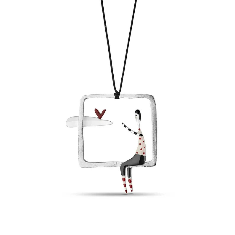 Fashion Jewelry Abstract Art Pendant Necklace Gold Silver Woman Square Charm