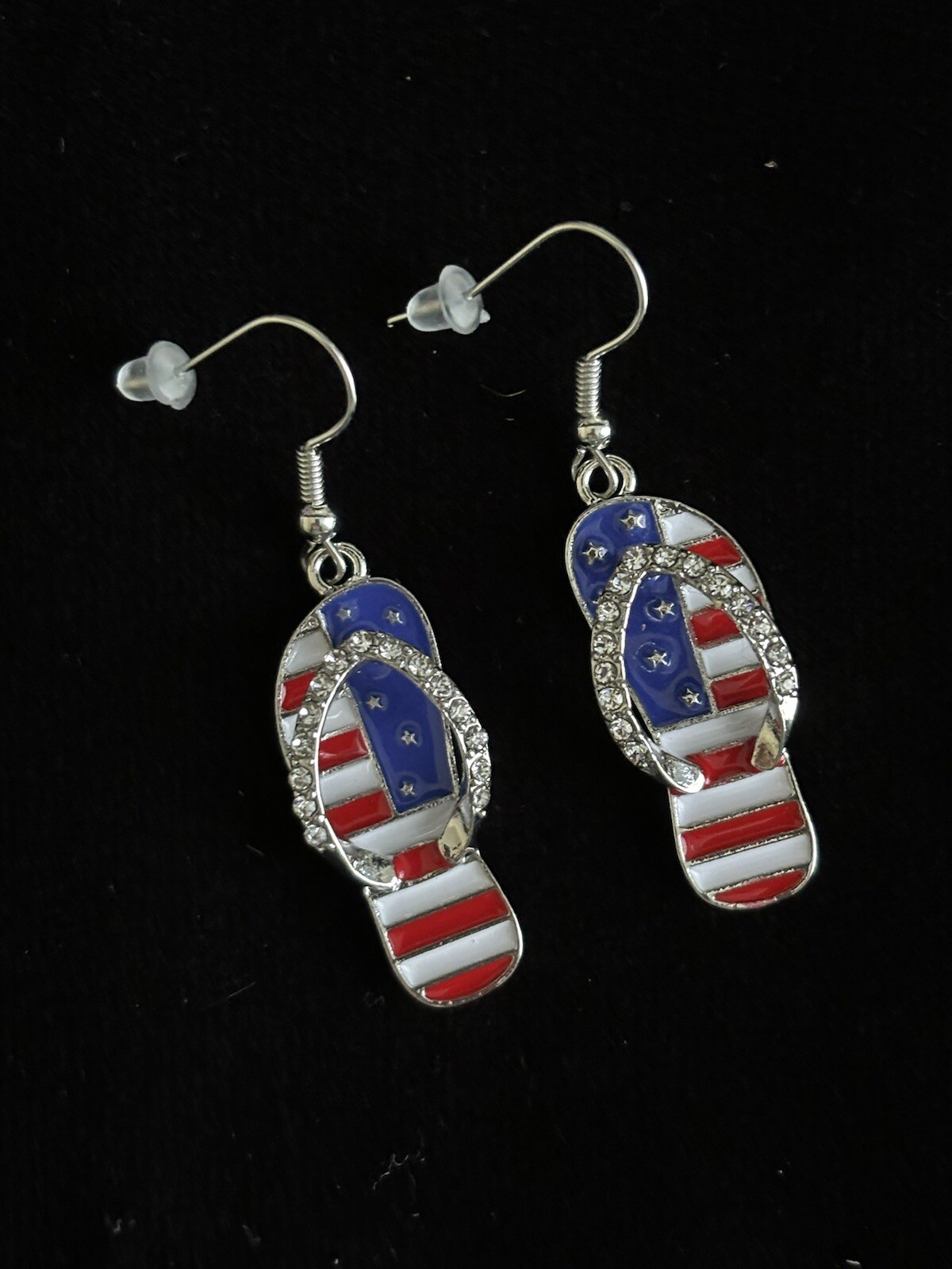 SALE: Patriotic Beach Lovers- Beach Sandal earrings haloed in diamonds Was $7.75