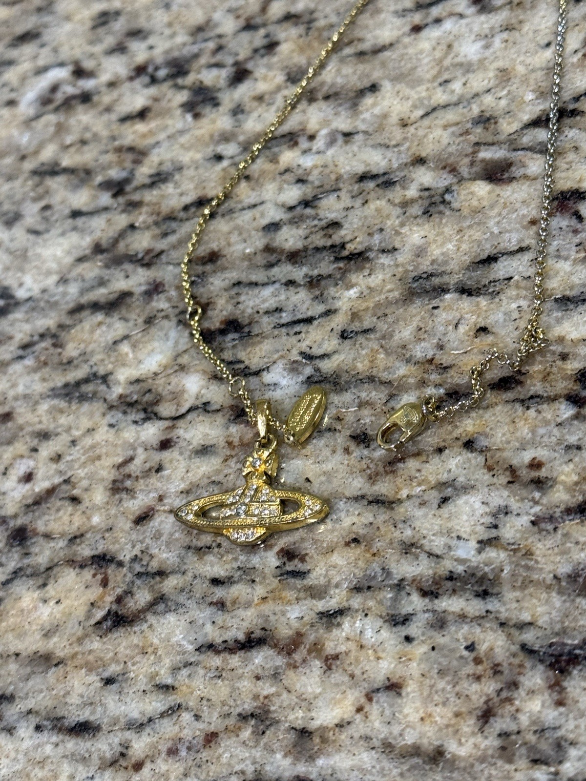 Vivienne Westwood Mini Bas Relief Orb Pendant Necklace Gold Tone Rhinestone