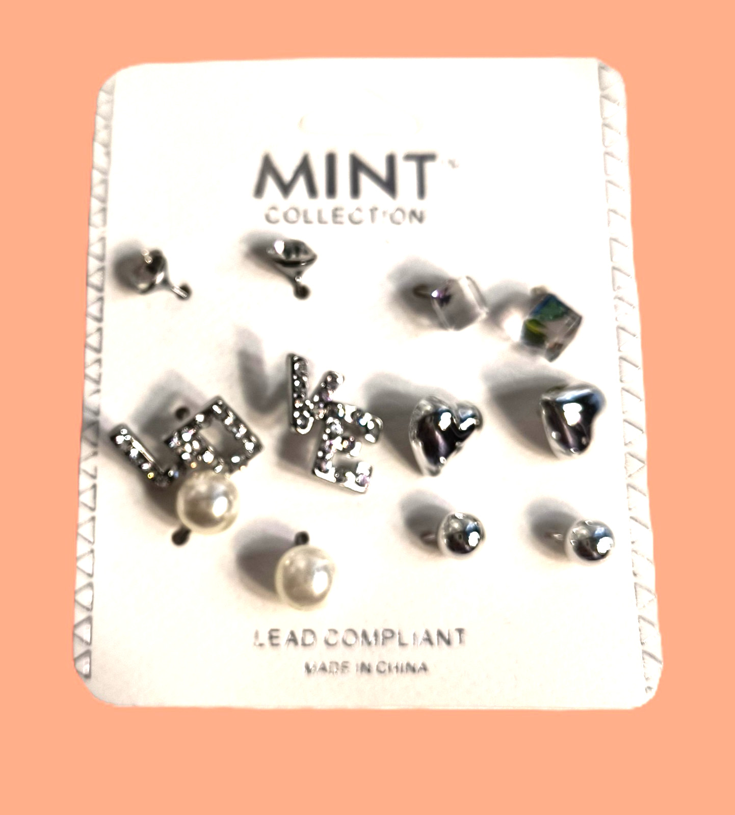 New Mint 6 Pairs Women’s Stud/Post Earrings for Pierced Ears Silvertone Crystals