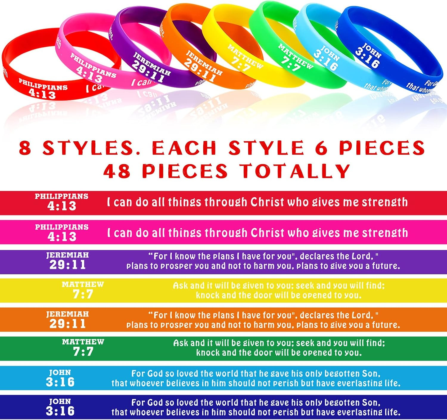 48 Pcs Bible Verses Bracelets Motivational Christian Rubber Bracelets