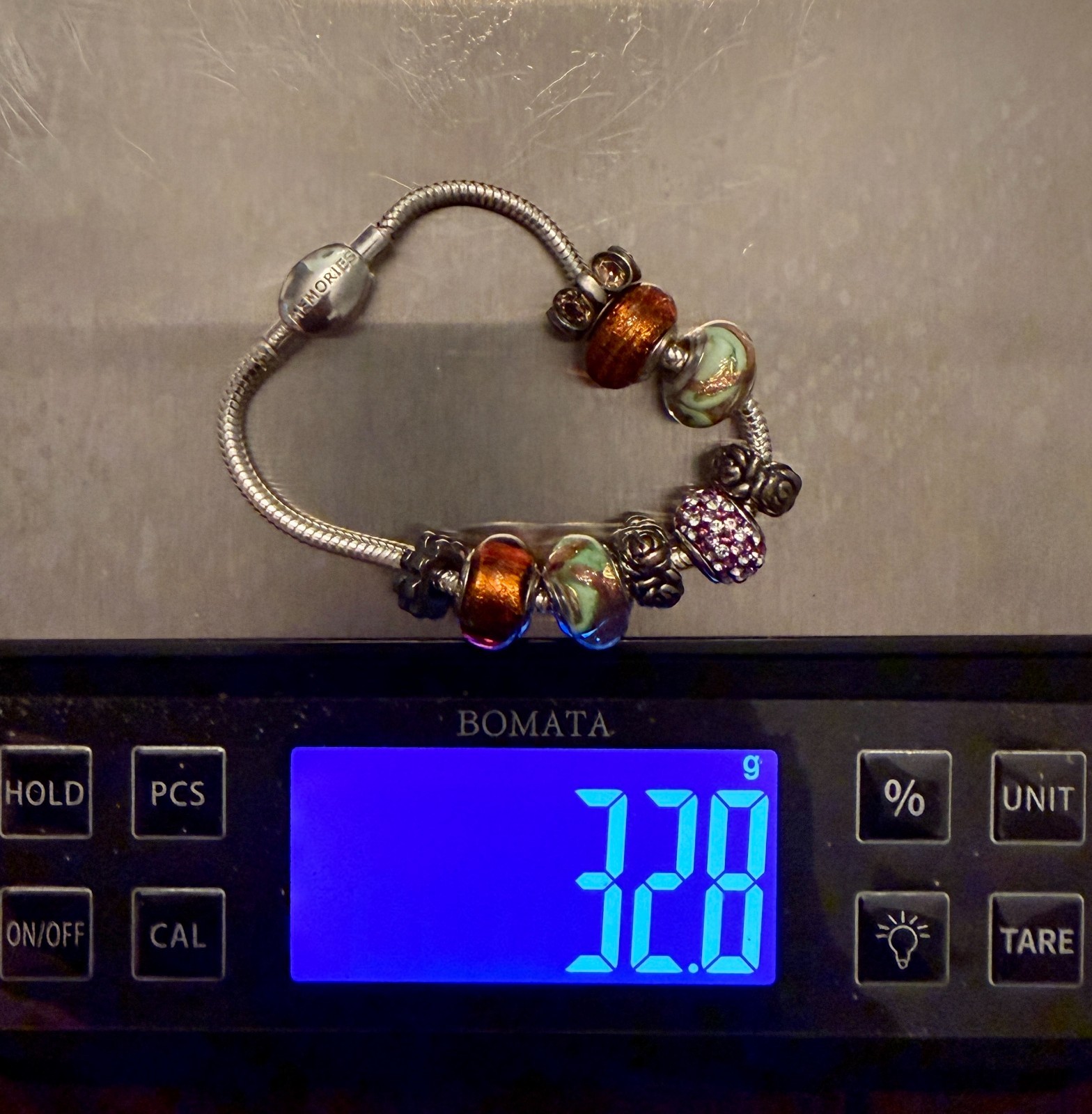MA Charm Bracelet 925 Silver Murano Glass Beads 7.5” 32.8g Michael Anthony Italy