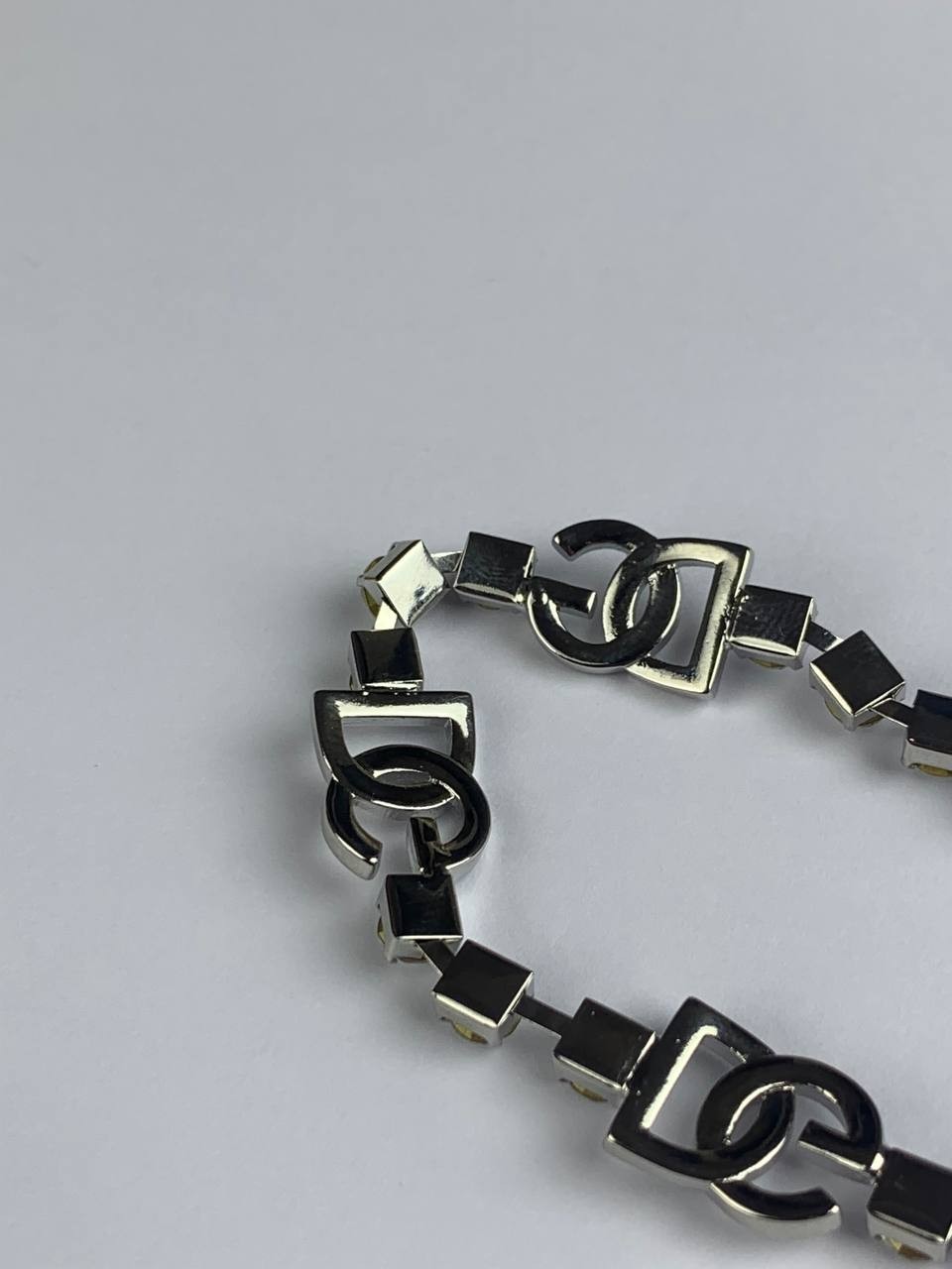 Dolce & Gabbana Silver Rhinestone Y2K Chain Link Bracelet