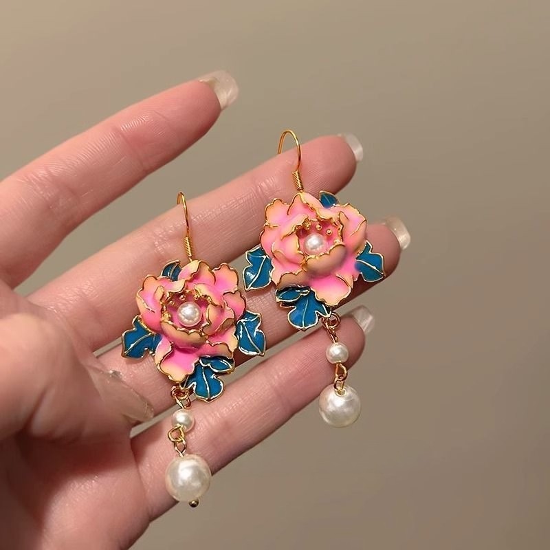 Chinese Style Peony Stud Earrings New Chinese Design Qipao Hanfu Jewelry