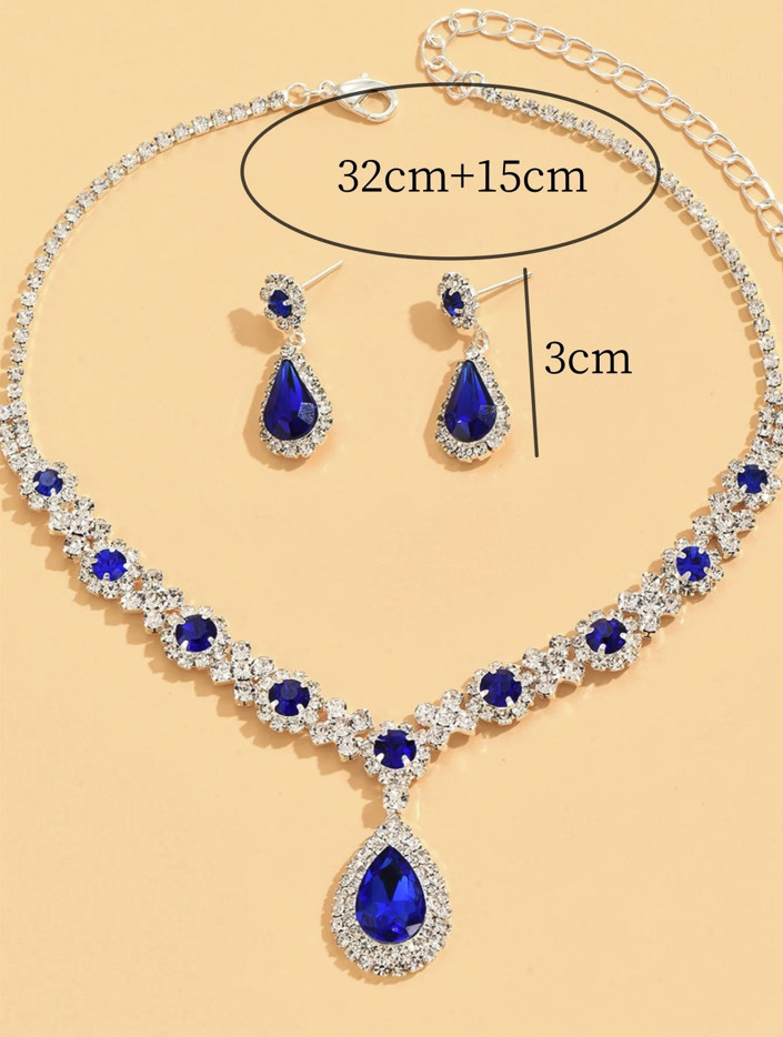 3pcs Crystal Drop Necklace Earrings Jewelry Set Women Wedding Party – NEW